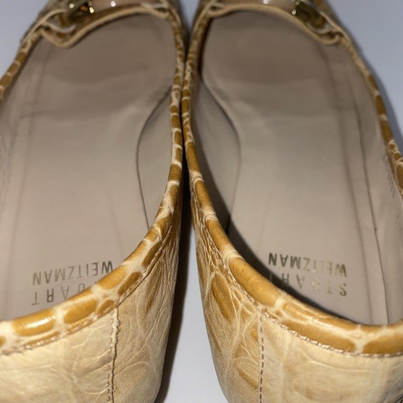 Stuart Weitzman Womens 7.5M Moc Loafers Flats Croc Leather Tortoise Oval Buckle - Picture 4 of 9